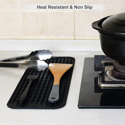 ZLR Silicone Sponge Holder & Sink Caddy Tray (6" x 17") - Narrow Dish Drying Mat for Kitchen Counter - Waterproof Soap Dispenser Organizer, Non-Slip Bathroom Vanity Tray (Black)