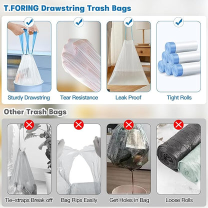 3 Gallon Trash Bags Drawstring 0.96 Mil - 120 Count 12 Liter Small Garbage Bags for Bathroom, Strong White Unscented Plastic Wastebasket Bin Liners for Toilet Office and Bedroom