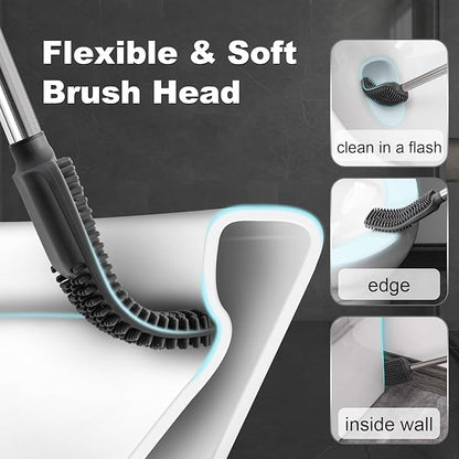 TrashAid Toilet Brush - 2 Pack Toilet Bowl Brush and Holder, Silicone Toilet Brush and Holder Set, Toilet Cleaner Brush with Silicone Bristles, Bathroom Accessories, rv, Wall Mounted, Cream White
