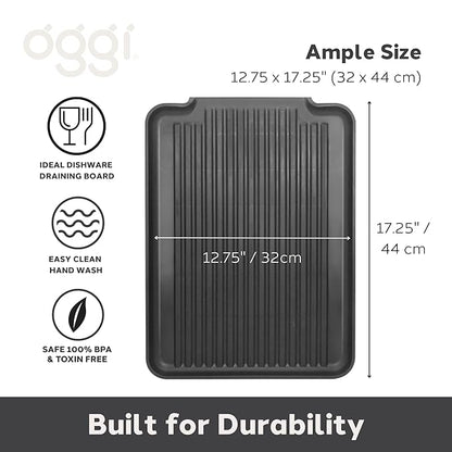 Oggi Dish Drain Board & Drying Rack Tray for Kitchen - Ideal Rigid Drainboard, Plate & Glass Drainer Tray, Dish Drain Boards for Kitchen Counter, 12.75 x 17.25 - Black