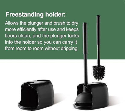 Eyliden Toilet Plunger and Brush, 2 in 1 Toilet Bowl Brush Plunger Set with Holder, Bathroom Cleaning Tools Combo with Caddy Stand, Nylon Bristles, Shatter-Resistant Plastic, Black