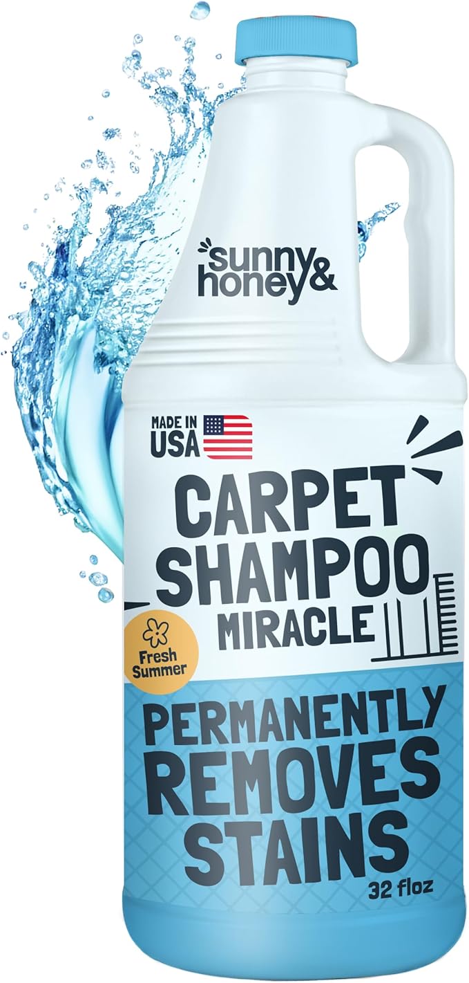 Sunny & Honey Carpet Cleaner Solution - Rug Shampoo & Upholstery Cleaning Solution - Pet Surface Odor Eliminator & Pet Stain Remover (32 fl oz, Fresh Summer Scent)
