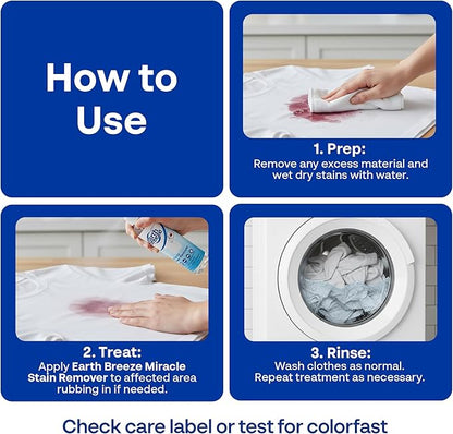 Earth Breeze Miracle Stain Remover Spray – Powerful All-In-One Solution - Removes Virtually All Household Stains – No Harsh Chemicals – Made in USA – Effective Tough Stain Eliminator – 8fl oz.