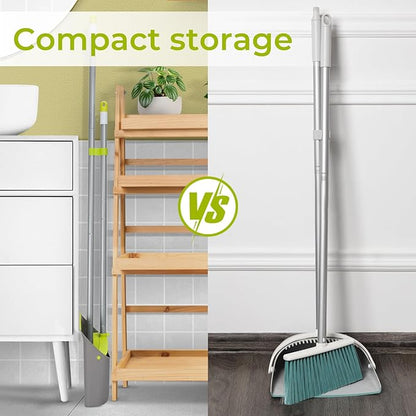 Broom and Dustpan Set with Long Handle 52", Standing Broom and Dust Pan Set for Home Kitchen Room Office Lobby Green