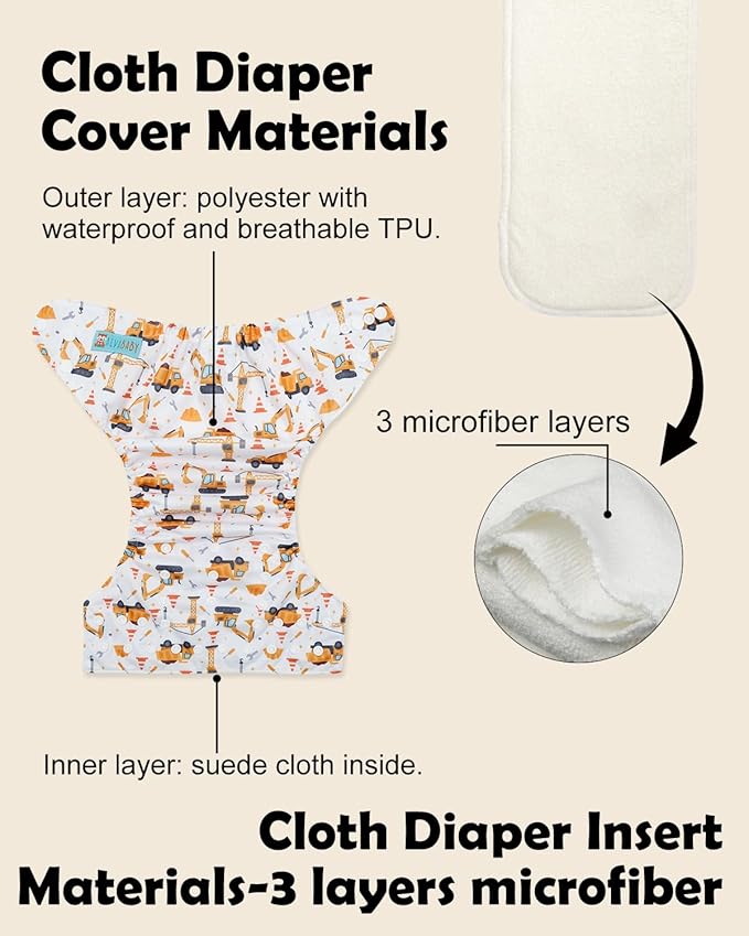 ALVABABY Baby Cloth Diapers 6 Pack with 12 Inserts Cloth Diaper Covers Adjustable Washable Reusable for Baby Girls and Boys