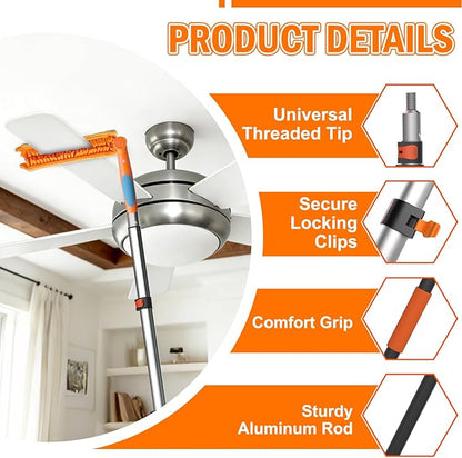 LAANPOLE 36FT Reach Ceiling Fan Cleaner Duster, Fan Blade Cleaner Kit with 7-30FT Extension Pole, Microfiber Duster & Replaceable Cleaning Cloth for Blades, Ceiling, Furniture