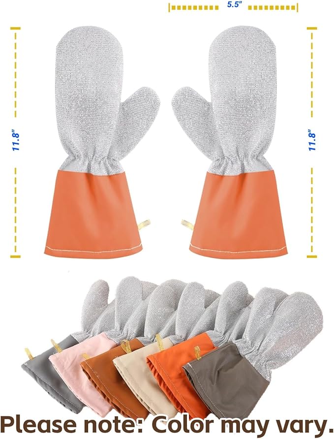 Dishwashing Gloves Non-Scratch Nylon Cleaning Mittens Stainless Steel Wire Balls Hanging Strap for Kitchen Housework