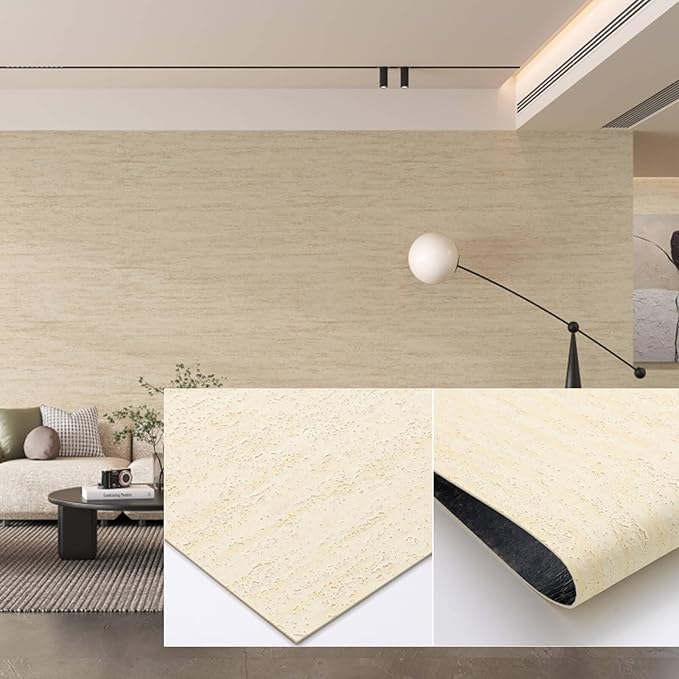 3D Wall Panels Peel and Stick – 23.82"x110" PVC Faux Travertine Texture, Self Adhesive Waterproof Wall Covering, DIY Accent Wall, Sofa Background Backsplash & Modern Home Decor, Covers 18 sq.ft