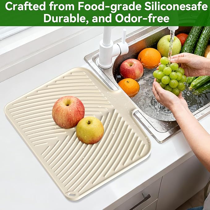 Belife Dish Drying Mat for Kitchen Counter, Silicone Dish Drainers Pad, Non-Slip Under Sink Dish Drying Rack, Heat Resistant Small Stone Drying Board (17" x 14.5",White)