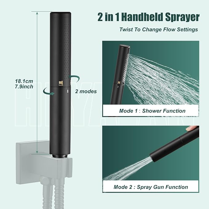 Heyalan Hand Held Shower Wand, High Pressure Handheld Head with Strong Flow, Luxury Spray for Bathroom,Dual Function,Matte Black