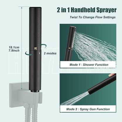 Heyalan Hand Held Shower Wand, High Pressure Handheld Head with Strong Flow, Luxury Spray for Bathroom,Dual Function,Matte Black