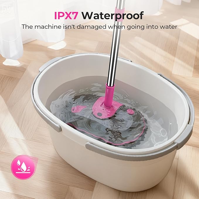 ScrubWiz Cordless Electric Mop, Electric Spin Mop with Water Spray, Powerful Floor Cleaner, Super Quiet Cleaning & Waxing, Pink and Black