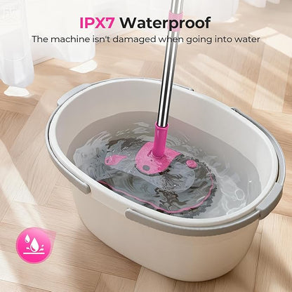 ScrubWiz Cordless Electric Mop, Electric Spin Mop with Water Spray, Powerful Floor Cleaner, Super Quiet Cleaning & Waxing, Pink and Black