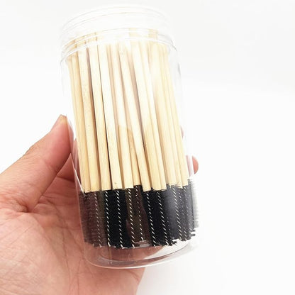 100 Pcs per Container Disposable Wood Mascara Wands, Bamboo Spoolies Brush for Eyelash Extensions, Spooly Eyebrow Brushes Lash Wand Applicator Stick (Black)