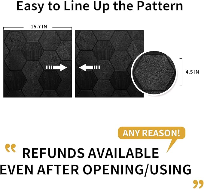 Black Peel and Stick Wallpaper Self Adhesive 3D Hexagon Geometric Embossed Contact Paper Removable Easy Peel Off Textured Wallpaper for Cabinet Bedroom 15.7" X 394"