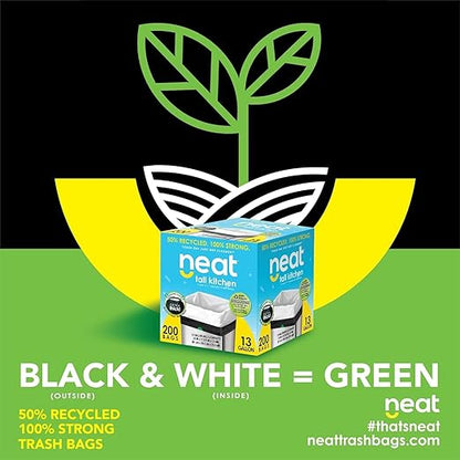 Neat Tall Kitchen 13 Gallon Drawstring Trash Bags - (MEGA 800 Count) - Triple Ply Fortified, Eco-Friendly 50% Recycled Material, Neutralize+ Odor Technology, Reversible Black and White Garbage Bags