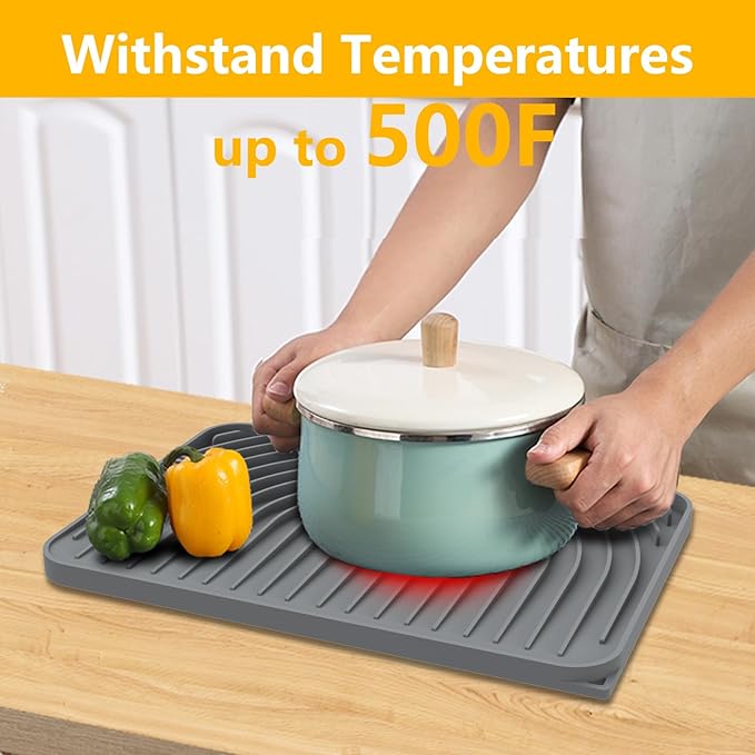 Silicone Drying Mat for Kitchen Counter , Dish Drying Rack Matt with Built in Drain, Small Dry Mats for Dishes Drying Pad for Kitchen Counter (14.6×11inch, gray)