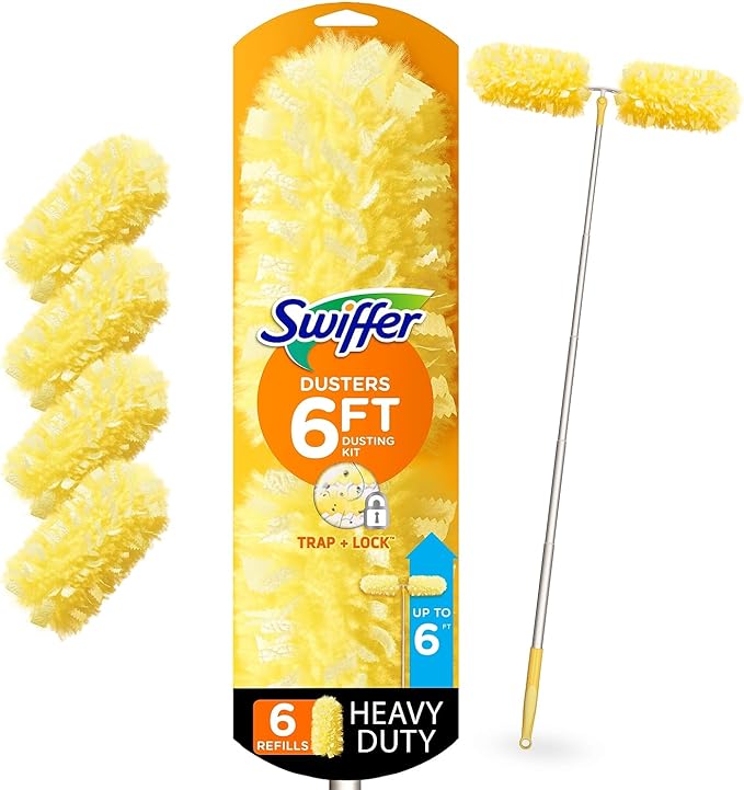 Swiffer Heavy Duty Dusters with Super Extender Handle, 6 Ft Handle, 1 Handle/4 Dusters, 4/Carton