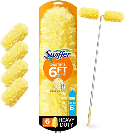 Swiffer Heavy Duty Dusters with Super Extender Handle, 6 Ft Handle, 1 Handle/4 Dusters, 4/Carton