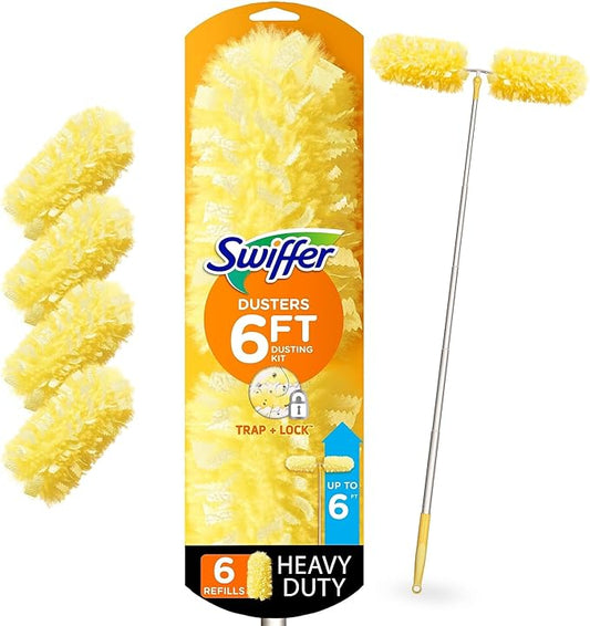 Swiffer Heavy Duty Dusters with Super Extender Handle, 6 Ft Handle, 1 Handle/4 Dusters, 4/Carton
