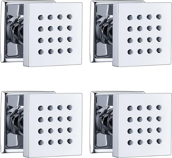 HOMEDEC Square Brass Shower Body Spray Spa Massage Jet, 4pcs