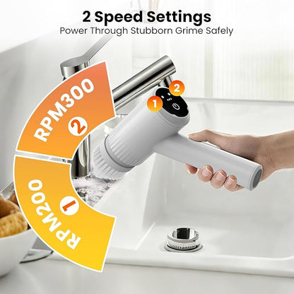 Electric Spin Scrubber - 4500mAh Cordless Cleaning Brush with 6 Brush Heads, 47" Adjustable Handle Relieves Back Pain, IPX7 Waterproof Power Scrubber for Bathroom Shower Floor Tile Bathtub