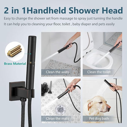 Aolemi Shower Faucet Set, High Pressure Shower System with 2-in-1 Handheld Sprayer, Wall Mount Fixture Combo with Rough-in Valve, 16 Inch Shower Head, Oil Rubbed Bronze