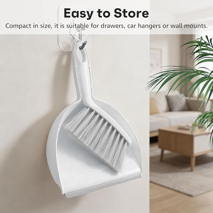 NACENA Handheld Dustpan and Broom Set – Mini Compact Brush Combo for Desktop, Sofa, Car & Kitchen Crumbs Small Cleaning Tool with Stiff Bristles, Grey