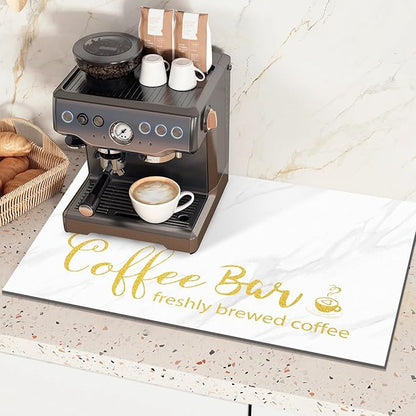 Findosom Dish Drying Mat, 12"x 20" Super Absorbent & Hide Stain Coffee Mat, Cuttable Drying Mat for Kitchen Counter, Coffee Bar Accessories, Under Dish Rack, Coffee Maker, Espresso Machine, White