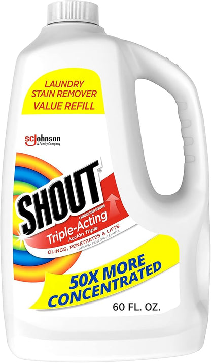 Shout Active Enzyme Laundry Stain Remover Spray for Clothes, Triple-Acting Formula Clings, Penetrates, and Lifts Tough & Everyday Stains - Prewash Refill 60oz (1.7L)