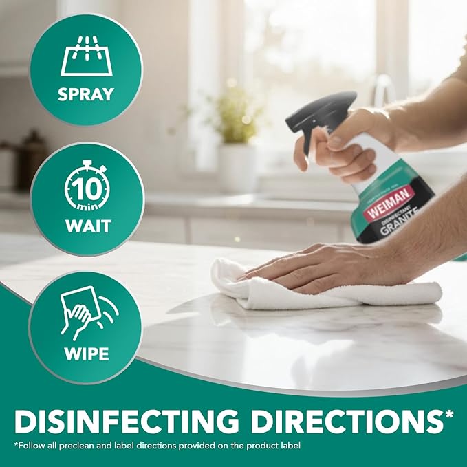 Weiman Disinfectant Granite Daily Clean & Shine (2 Pack with Polishing Cloth) Safely Clean Disinfect and Shine Granite Marble Soapstone Quartz Quartzite Slate Limestone Corian Laminate Tile Countertop