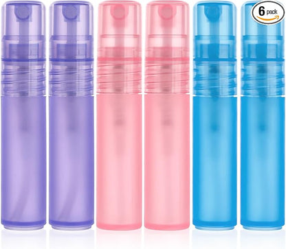 Mozeat Lens 6 PCS 5ml Mini Spray Bottle Plastic Portable Travel Bottle Fine Mist Refillable Mini Perfume Sample Bottles Clear Plastic Spray Bottle Empty for Cleaning Travel Essential Oils, 3 Color