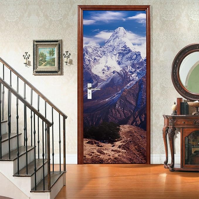 A.Monamour 3D Door Stickers for Interior Doors AMA Dablam in The Everest Region of The Nepal Himalaya Mountain Range Vinyl Waterproof Self Adhesive Door Mural Decals for Bedroom Bathroom 95x215cm