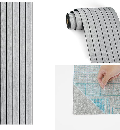 Wallercity Gray/White Wood Slat Wall Panel for Walls Self Adhesive Noise Cancelling Wood Panels for Bedroom Living Room Peel and Stick Acoustic Decorative 3D Sound Absorbing Wall Paneling 11.7''x118''
