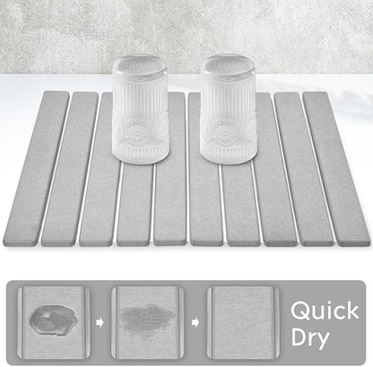 Large Stone Dish Drying Mat for Kitchen Counter, 24"(L)×16"(W), Collapsible Quick Dry Dish Drying Mat, Ultra Absorbent Diatomaceous Earth Mats for Dishes Bottles Cups, Match Any Countertop