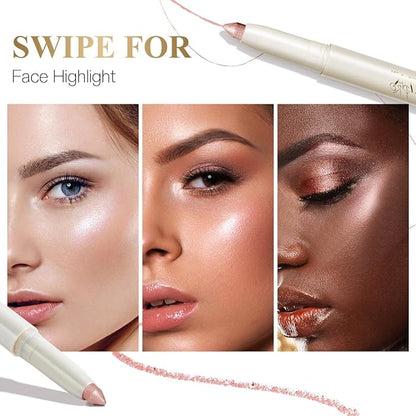 Eyeshadow Makeup Stick, Cream Shimmer, Eyeshadow Highlighter Makeup Eye Brightener Pencil Sticks Cosmetics, with Built-in Brush and Sharpener