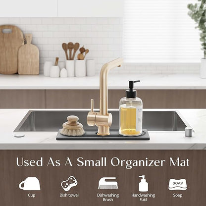 eormoe Diatomite Kitchen Faucet Mat - 14Inch Water Absorbing Stone Tray for Sink, Stone Fast-Drying Faucet Mat for Kitchen Counter Sink Accessories (Dark Grey, 14'' x 3.9'')
