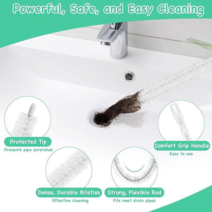 18PCS Drain Clog Remover Tool Set – 59” Drain Snake (2), Snake Drain Hair Removal Tool, 25” Plumbing Snake (4), 24” Sink Snake (1), 18” Sink Drain Cleaner Tool (1), Straw Cleaning Brushes (10)