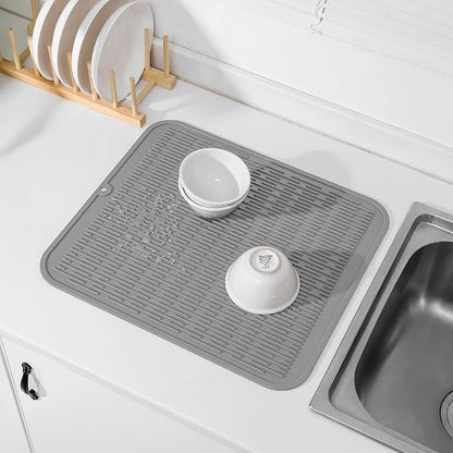 MicoYang Silicone Dish Drying Mat for Multiple Usage,Easy clean,Eco-friendly,Heat-resistant Silicone Mat for Kitchen Counter or Sink,Refrigerator or Drawer Liner Grey 2XL 24 inches x 18 inches