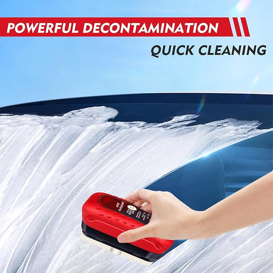 Automotive Oil Film Cleaning Brush with Reusable Foam Sprayer, Upgraded Antifog Glass Cleaning Board, Glass Oil Film Remover for Car Windows & Windshields,Versatile Car Glass Cleaner Brush (2Pack_Red)
