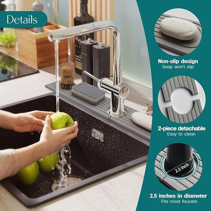eormoe Kitchen Faucet Absorbent Mat - Diatomaceous Earth Splash Guard for Sink Faucet, Aesthetic Water Absorbing Stone Tray in The Modern Home [Grey, 23.6" x 3.9"]