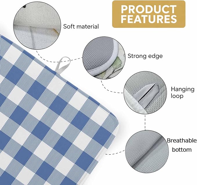 Dish Drying Mat Buffalo Plaid Blue Check Drying Mats for Kitchen Counter Farmhouse Style Absorbent Microfiber Dish Drainer Quick Drying Coffee Mat with Hanging Loop, 16 x18 inch