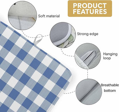Dish Drying Mat Buffalo Plaid Blue Check Drying Mats for Kitchen Counter Farmhouse Style Absorbent Microfiber Dish Drainer Quick Drying Coffee Mat with Hanging Loop, 16 x18 inch