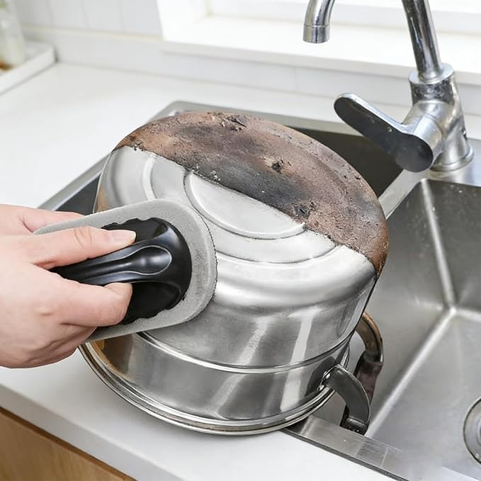 Scrub Sponge with Handle, Scrubbing Pad for Stubborn Stains on Pots Pans & Kitchen Surfaces (2pcs)