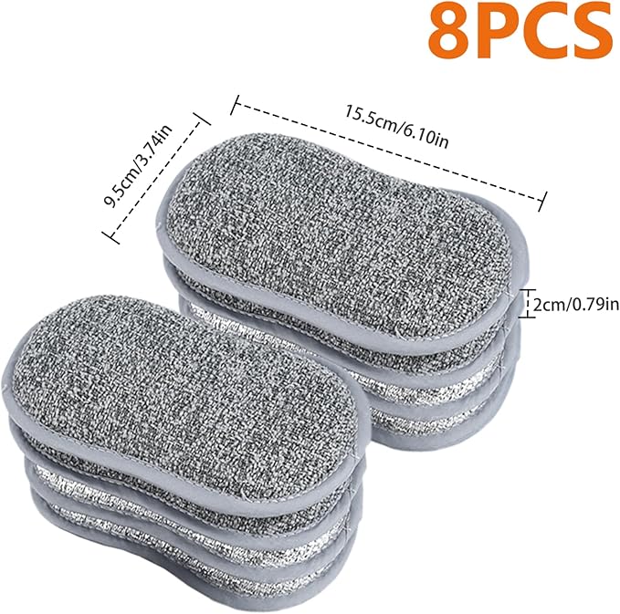 8 Pcs Sponges for Cleaning Kitchen Microfiber Double Sided Dishwashing Sponges Scratch-Free Multi-Purpose Reusable Scrub Sponge for Dishes, pots and Pans 6.1x3.7x0.8 in, Dishwashing Sponges