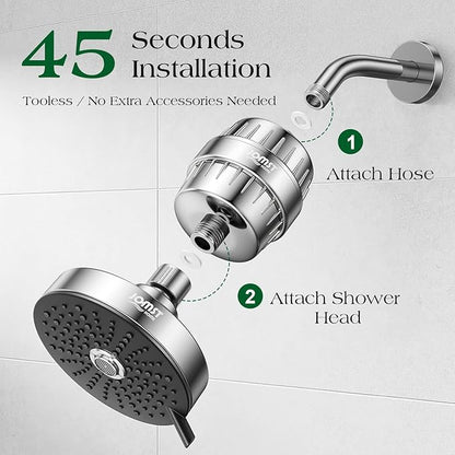 Filtered Shower Head COMBO – for Healthier Skin & Hair | 3 Mode High Pressure Shower Heads with 25-Stage Filtration | Removes 99.947% Chlorine & Heavy Metals | Shower Head with Filters - Chrome