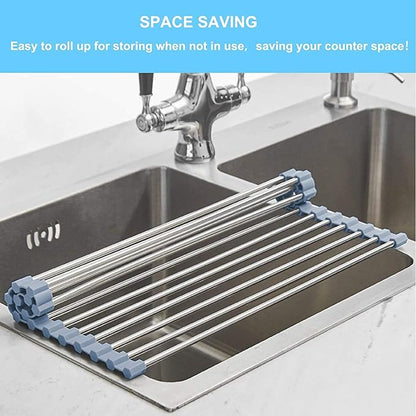 Seropy Roll Up Dish Drying Rack Over Sink Over The Sink Dish Drying Rack Kitchen Dish Drainer, Folding Dish Rack for Kitchen Sink Counter Stainless Steel Mat Foldable Dish Dryer Racks 17.5" x 13.7"