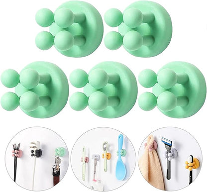 ZEZHOU 5Pcs Silicone Toothbrush Holders - Multi-Function Razor Holder Waterproof Self Adhesive Single Tooth Brush Hook Stick on Wall for Hanging Plug Bathroom Kitchen Living Room Office Must Have