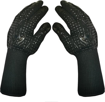 Mitts Oven Gloves with Fingers BBQ Heat Resistant Gloves Oven Gloves 1472℉ 14Inch Cut Resistant Cooking Grill Gloves Silicone Non-Slip Cooking Gloves for Grilling/Baking for Gift (Large, Black)