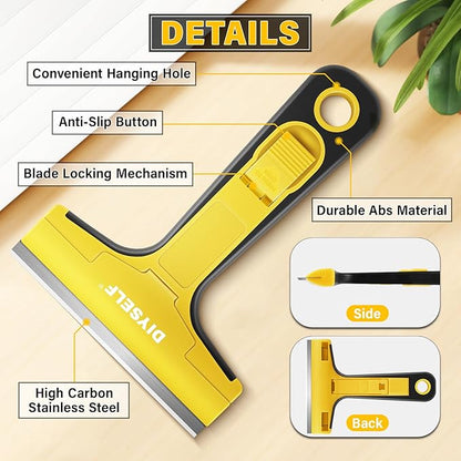 DIYSELF 1 Pack Razor Blade Scraper with 10 Extra Razor Blades, Scraper Tool, Glass Scraper for Cleaning, Glass Stove Top Scraper, Window Scraper, Paint, Cooktop, Oven Scraper, Razor Scraper Tool